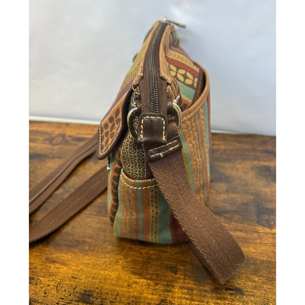 Fossil Patchwork Crossbody Shoulder Bag Canvas Leather Trim Purse Boho Y2K Style - Picture 5 of 16